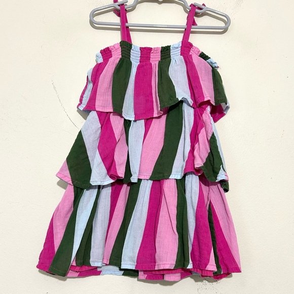 Janie and Jack Tiered Ruffle Striped Raspberry Rose Dress SIZE 4 - Picture 1 of 3